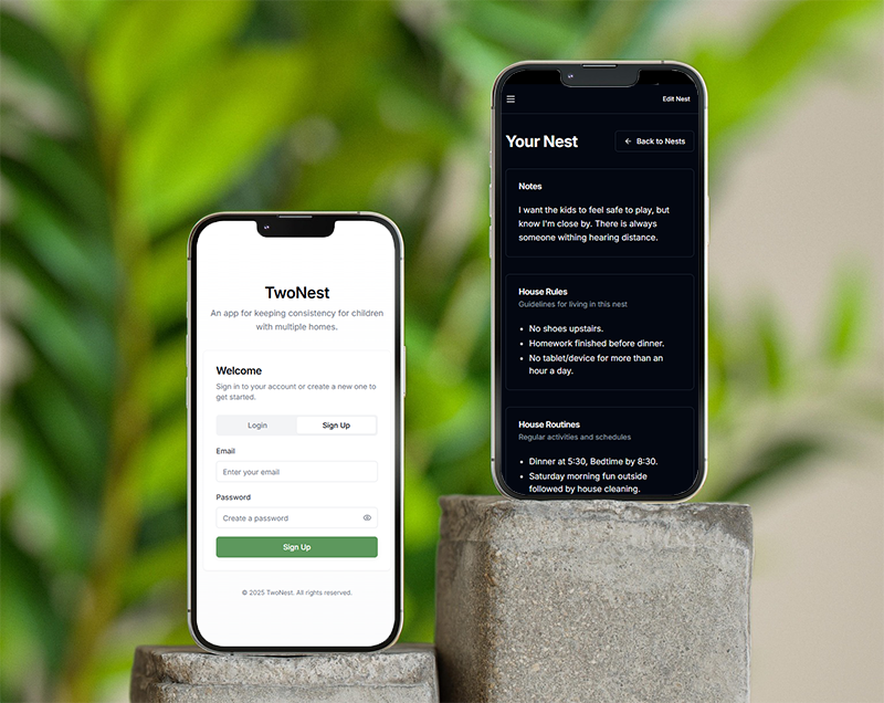 TwoNest app showing a parent sharing an update about their child's school day
